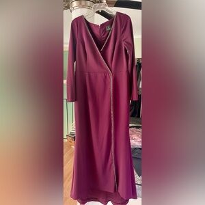 Adrianna Papell Burgundy Long Sleeve Dress with Embellished Detail (12)
